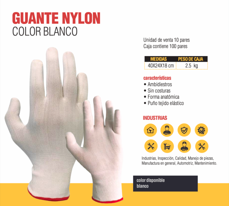 15.- GUANTES DE NYLON BLANCO SIN RECUBRIMIENTO