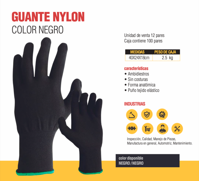 16.- GUANTES DE NYLON NEGRO SIN RECUBRIMIENTO