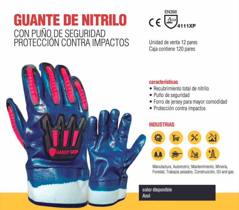 18.- GUANTES DE NITRILO CON PUÑO DE SEGURIDAD Y PROTECCION CONTRA IMPACTO