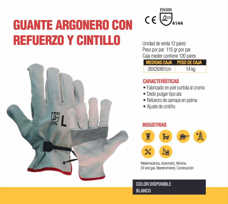 DOCENA DE GUANTES ARGONERO CABRA IMPORTADO REFUERZO CINTILLO