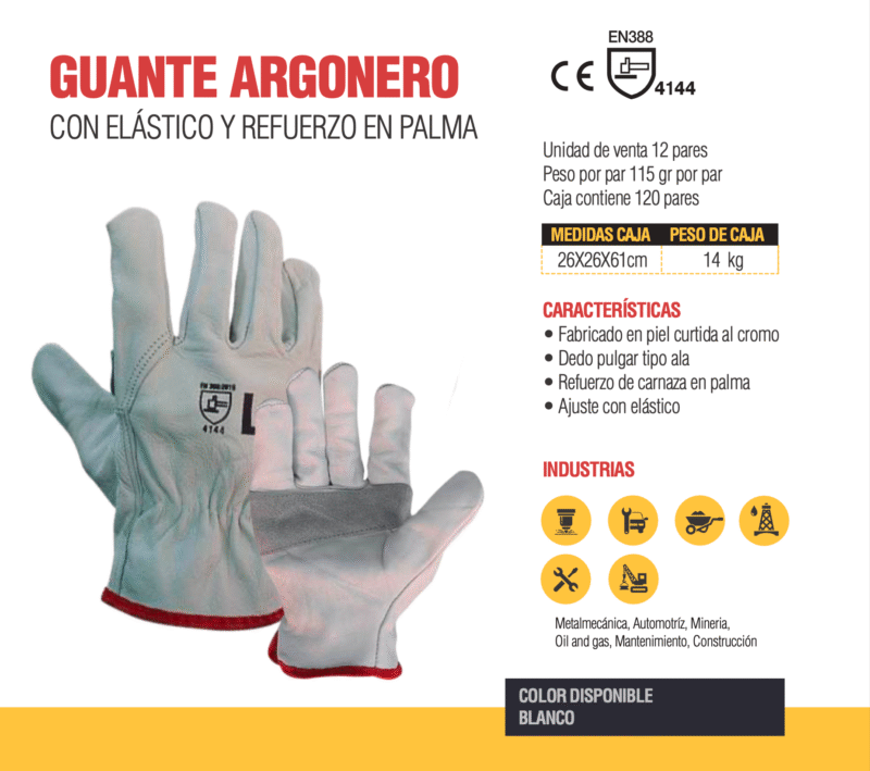 33.- GUANTES ARGONERO CABRA IMPORTADO REFUERZO ELASTICO M