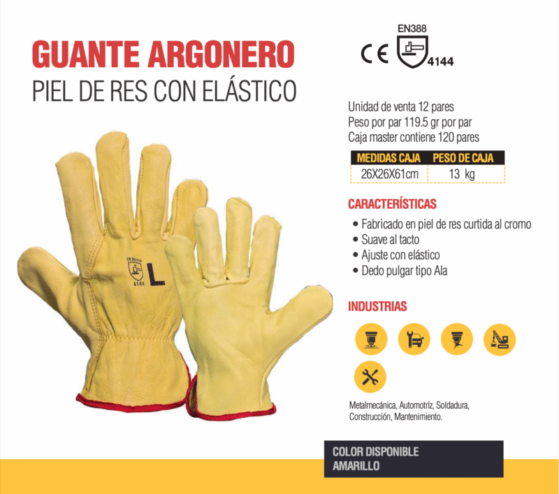 38.- GUANTES ARGONERO RES AMARILLO IMPORTADO CON ELÁSTICO TALLA M