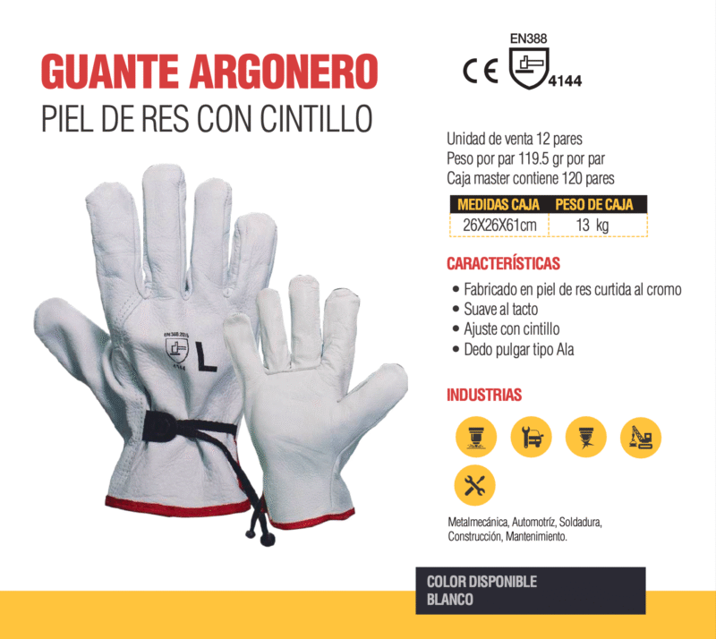 39.- GUANTES ARGONERO RES IMPORTADO CON CINTILLO TALLA L