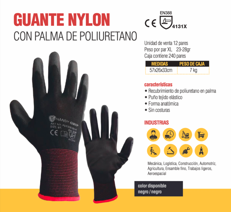 4. GUANTES DE NYLON CON PALMA POLIURETANO .