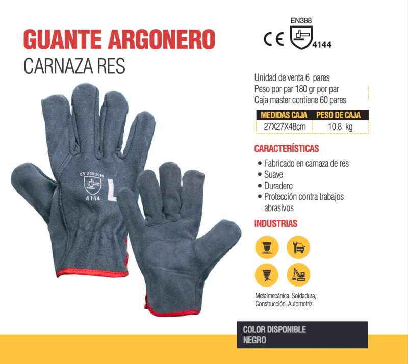43.- GUANTES ARGONERO RES CARNAZA NEGRO IMPORTADO