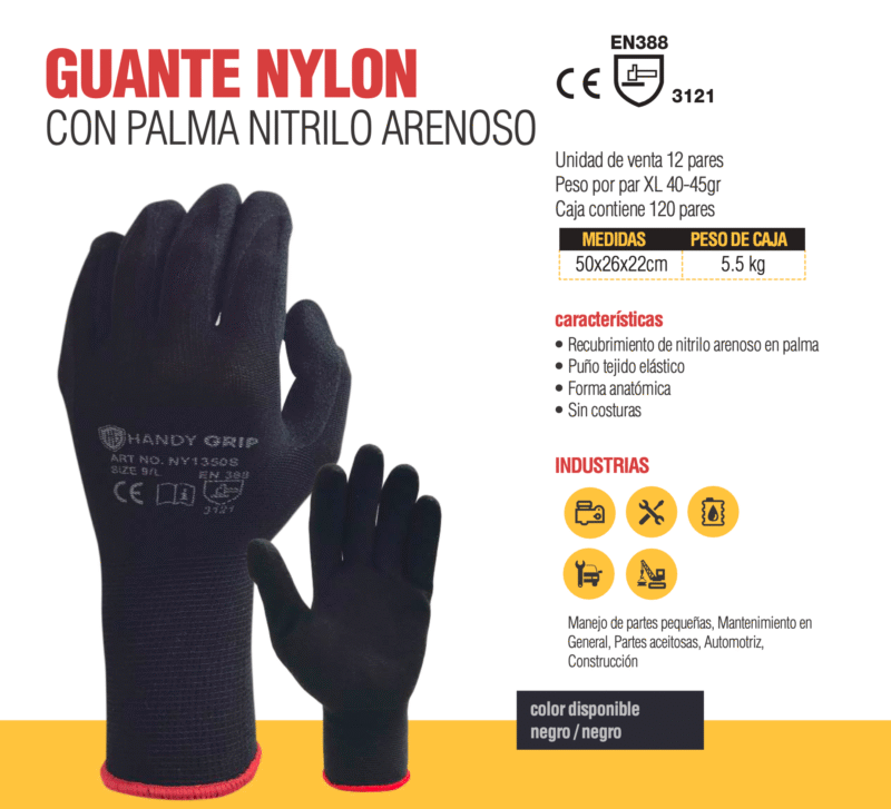 5. GUANTES DE NYLON CON PALMA NITRILO ARENOSO