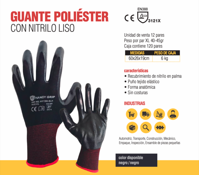 6.- GUANTES DE POLIESTER CON PALMA DE NITRILO LISO