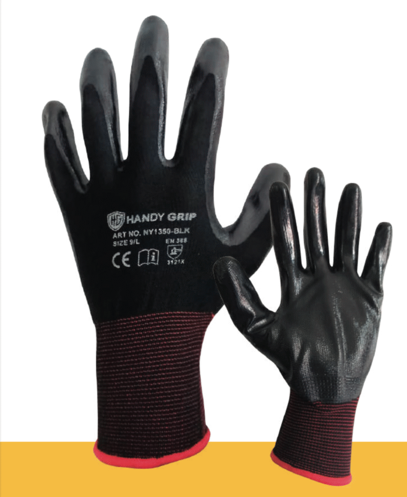 6.- GUANTES DE POLIESTER CON PALMA DE NITRILO LISO