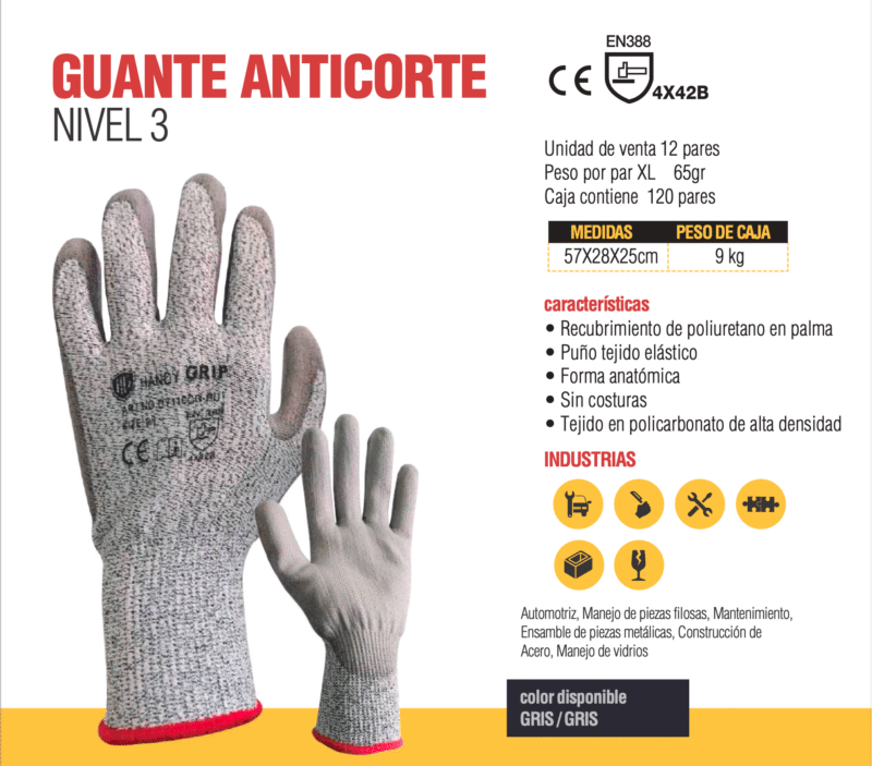 DOCENA DE GUANTES ANTICORTE NIVEL 3 DYNEEMA