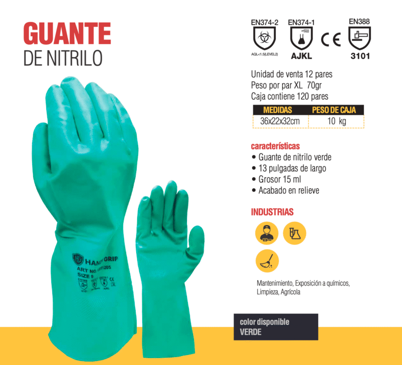 8. GUANTES DE NITRILO VERDE (QUÌMICOS)