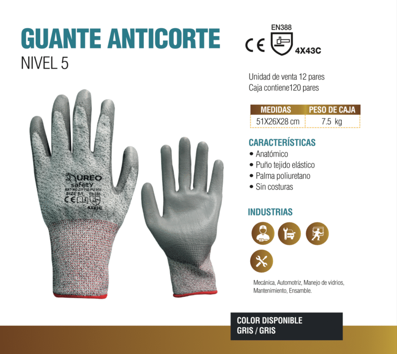 UREO 4. GUANTE ANTICORTE 5 PALMA POLIURETANO